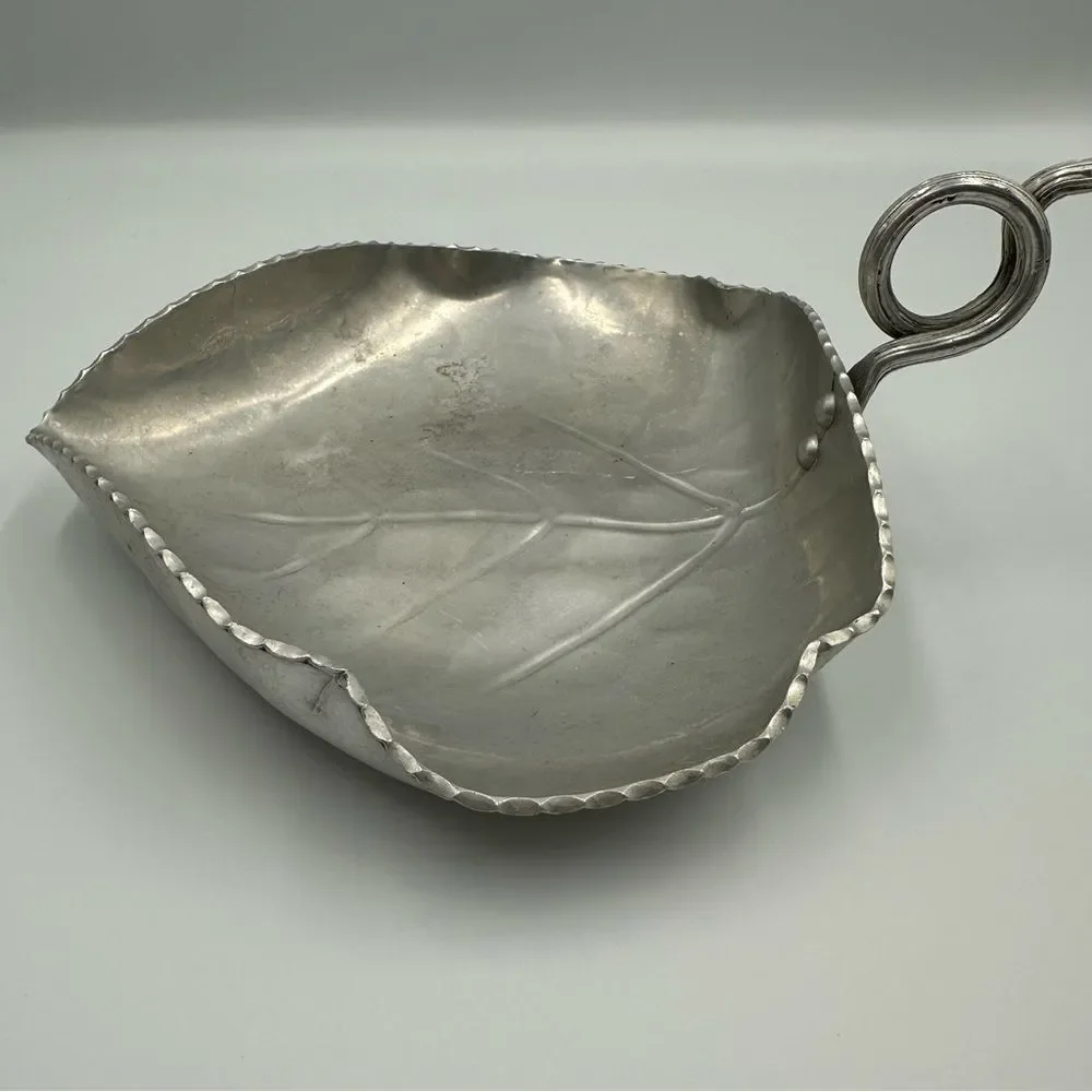 Vintage Buenilum Aluminum Leaf Dish with Handle Handwrought Mid-Century Modern